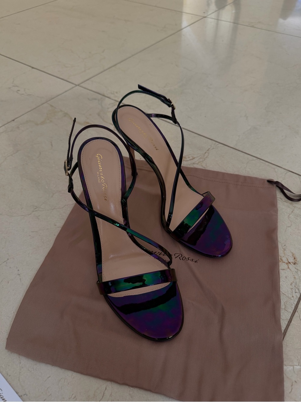 Gianvito Rossi Iridescent Strappy Heels (purple/green/black)